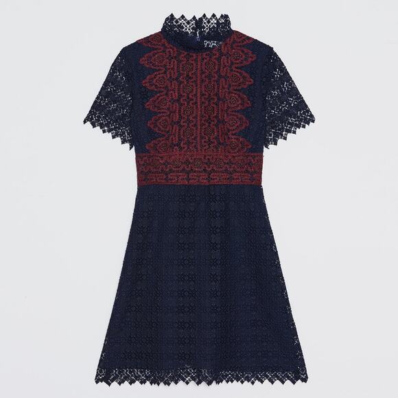 Sandro Paris Danny Lace Mini Dress Blue Red Size 1